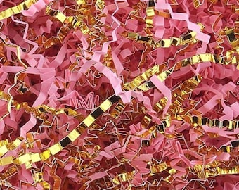 Pink Gold Crinkle Cut Paper Shred Filler, Gift Box Packaging (8 oz)