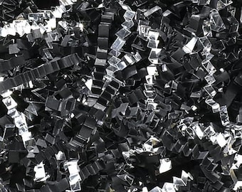 Crinkle Cut Paper Shred Filler, Black Silver Gift Basket Packaging, 4 oz