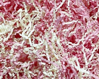 Pink White Crinkle Cut Paper Shred Filler, Gift Box Packaging, Party Decor (1 lb)