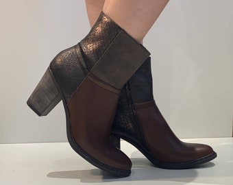 Dakota - Brand New Brown Ankle boots with contrasting fabric and inner zip