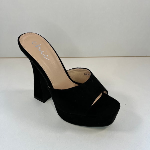 AVA - Black Chunky Platform High Heel Faux Suede