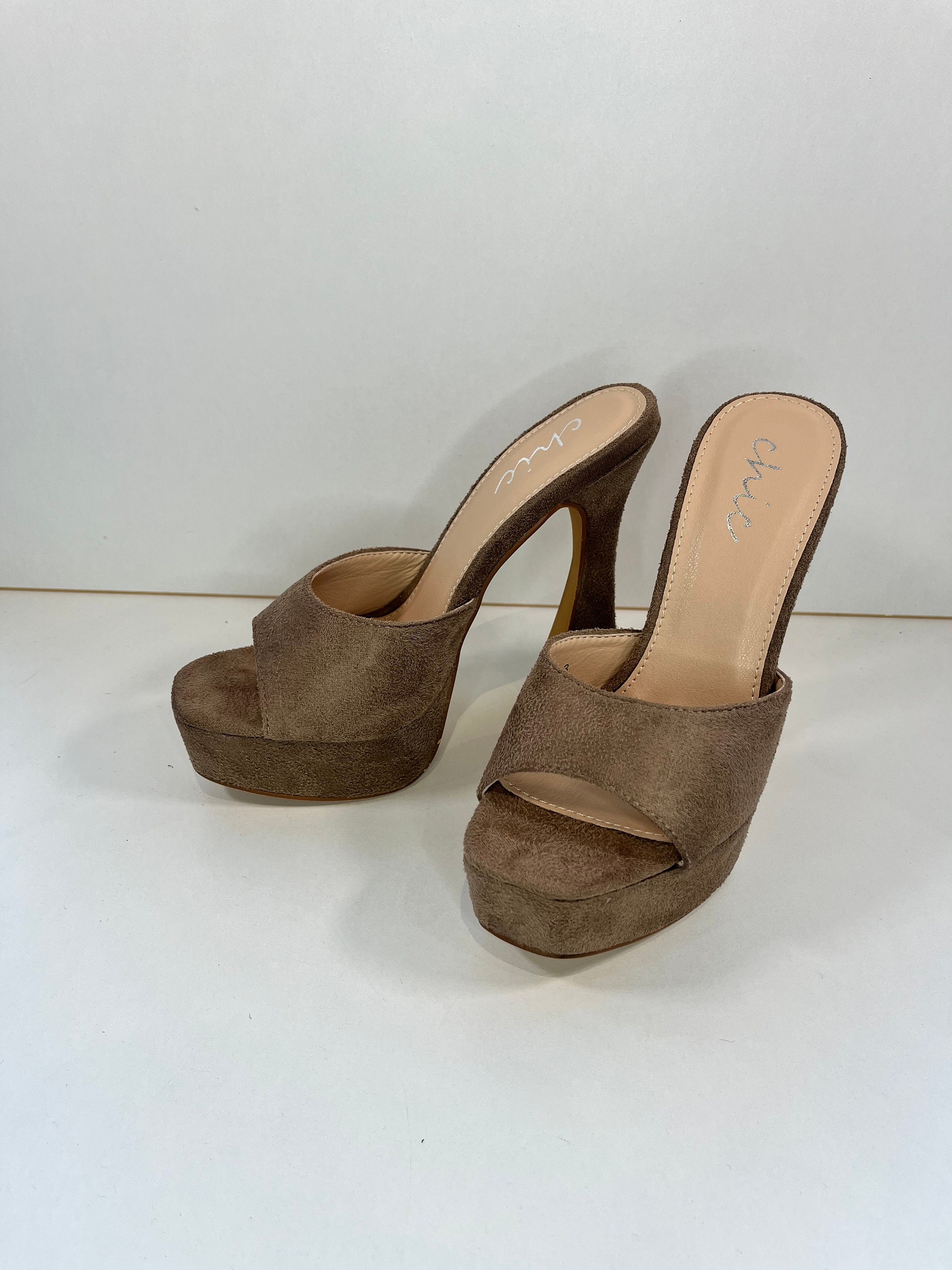 AVA Mocha Chunky Platform High Heel Faux Suede Etsy