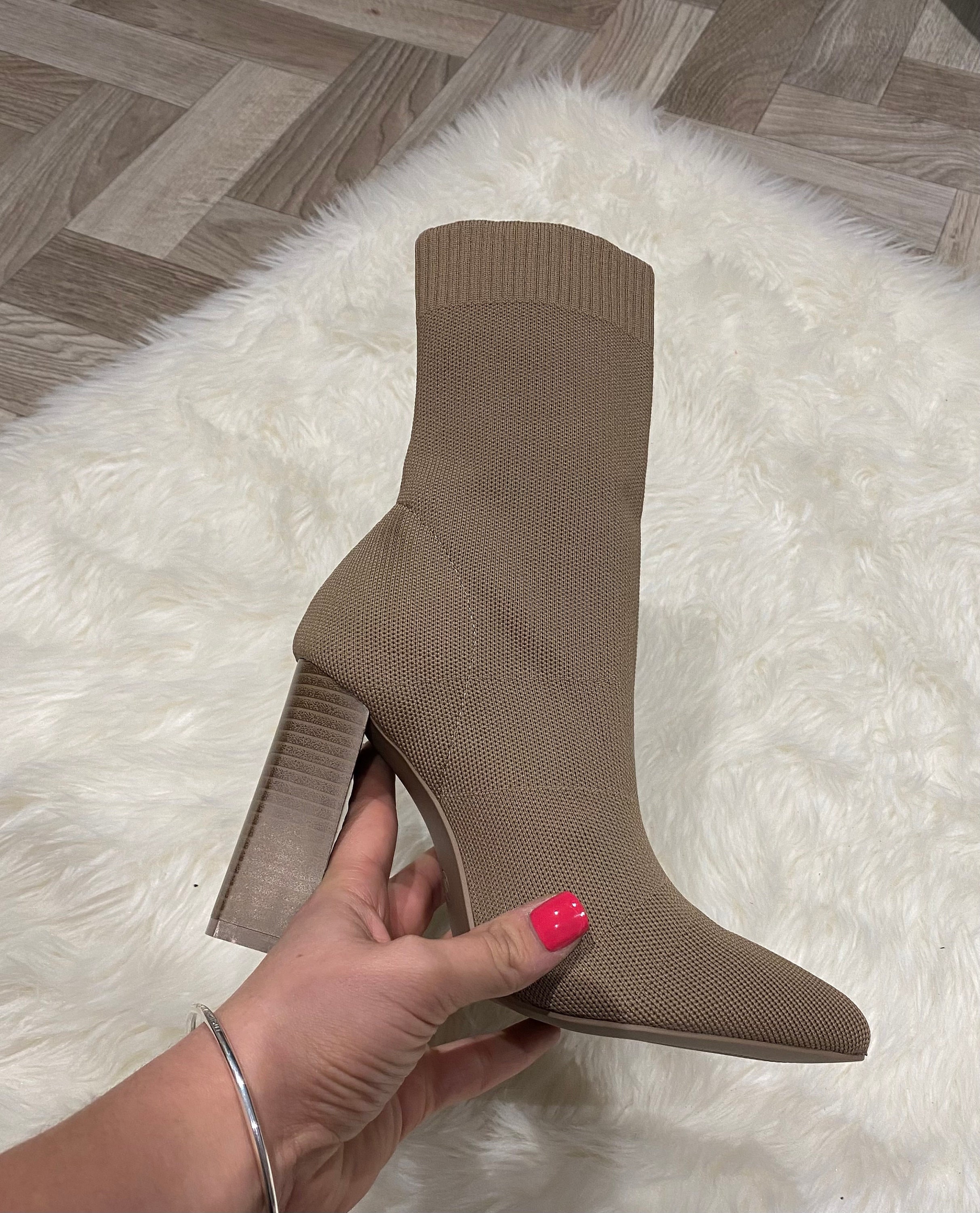 SASHA Mocha Sock Boot With Block High 