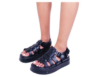 MYA - Black Flatform Chunky Sole Gladiator Strappy Sandals