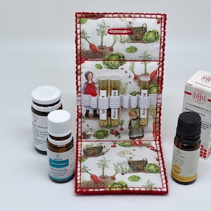 Globulitäschchen "Gärtnerin" zum Selbstbefüllen mit 6 Gläschen, Reiseapotheke für Kurzreise, Geschenk, Wanderurlaub, Radtour,Weihnachten,rot