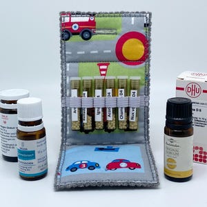 Globuli bag "Road Traffic" for self-filling with 6 small jars, pocket pharmacy, school bag, backpack, Advent calendar filling, grey