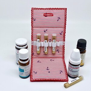Globulitäschchen “Anker“zum Selbstbefüllen mit 6 Gläschen,Taschenapotheke, Medizin, Medikamente, Schultasche,Strandtasche,Heilpraktiker, rot