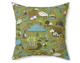 Anne of Green Gables Avonlea Map Pattern Spun Polyester Square Pillow, Christmas Gift Ideas for Readers