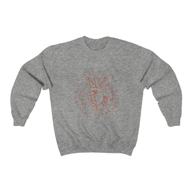 League of the Scarlet Pimpernel Logo Crewneck Sweatshirt, White & Heather Grey, Classic Literature Fans, Gift Ideas for Readers image 2