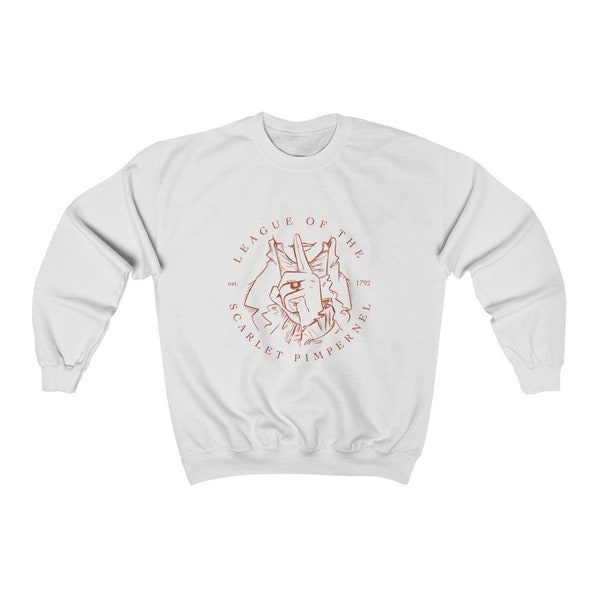 League of the Scarlet Pimpernel Logo Crewneck Sweatshirt, White & Heather Grey, Classic Literature Fans, Gift Ideas for Readers