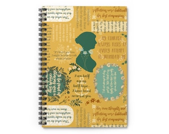Jane Austen Quotes Notebook, Ruled Line, Spiral Bound, Classic Literature Inspired Original Design Journal