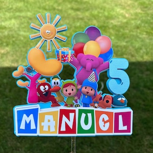 Cake  topper personalizado, decoración para tarta de amigos  para niños número 5 y mas, adorno para fiesta de cumpleaños, pocoyo, amigos.