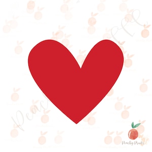 May include: A large, red heart shape on a white background with a subtle peach pattern.