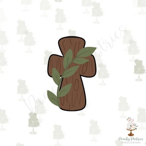 Woodgrain Cross With Greenery Cookie Cutter