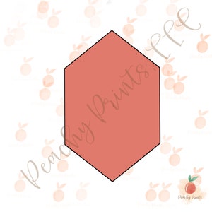 May include: A peach-colored hexagon shape with a black outline. The shape is on a white background with a peach pattern.