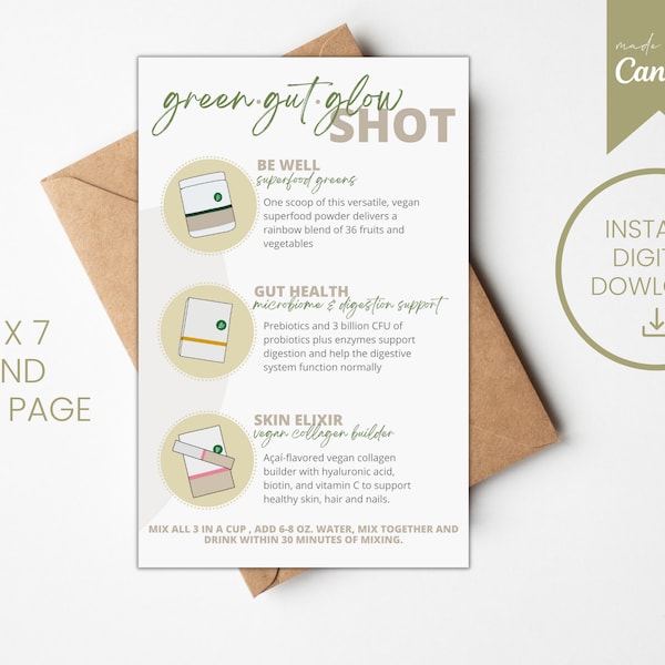 GREEN GUT GLOW Arbonne inspired info card - digital file