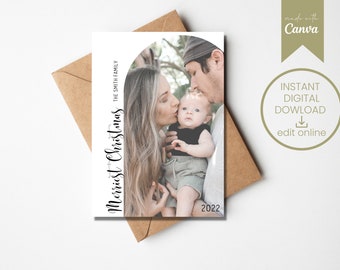 Tarjeta fotográfica CUSTOM HOLIDAY / Minimalista / Boho Navidad / Vacaciones / Invierno / Foto / Imprimir en casa / Descarga digital instantánea