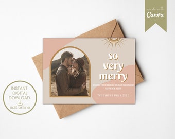 Tarjeta muy feliz / BOHO / Moderno / Descarga digital instantánea / Imprimir en casa / Editar en línea / Vacaciones / Navidad