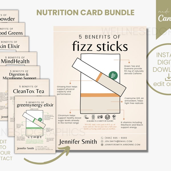 NUTRITION SAMPLE CARD Bundle | Arbonne Inspired | Sample Cards | 30-Day | Instant Digital Download | Edit online | Fizz | GreenSynergy