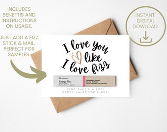 Tarjeta FIZZ VALENTINE SAMPLE / Inspirada en Arbonne / boho / 5x7 / Descarga instantánea + Imprimir /