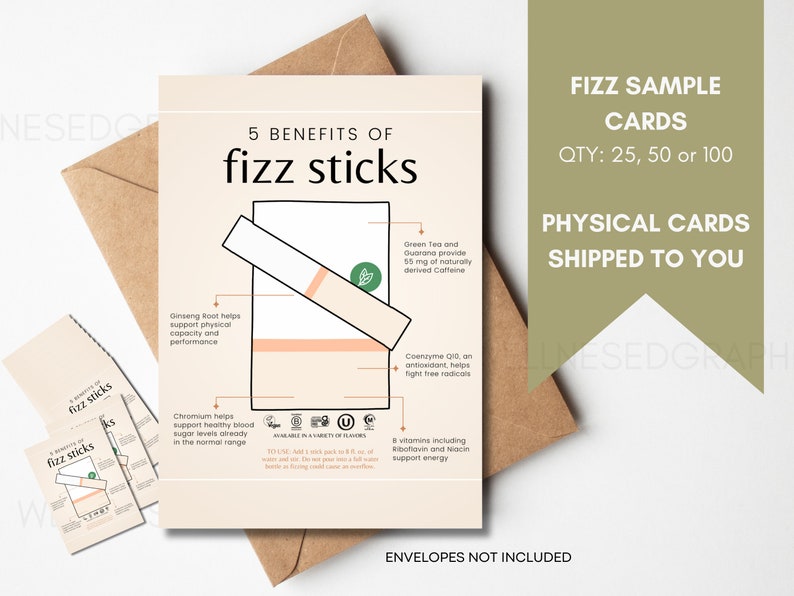FIZZ SAMPLE CARDS Physical Cards Shipped to you Energy 30 days Arbonne inspired image 1