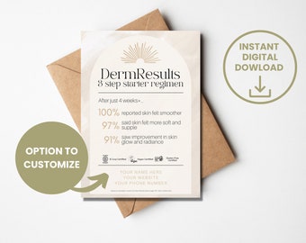 Tarjeta de muestra DERMRESULTS 3 STEP REGIMEN / Inspirada en Arbonne / boho / 5x7 / Descarga instantánea + Imprimir / Personalizable