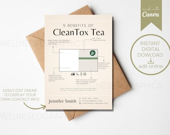 CLEANTOX TEA SAMPLE Card | Arbonne Inspired | Sample Cards | 30-Day | Instant Digital Download | Edit online | Tea | Nutrition | Vegan