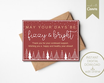 TARJETA FESTIVA FIZZ / Efervescente y brillante / Inspirada en Arbonne / Tarjetas para clientes / Impresión navideña en casa / Descarga digital instantánea / Efervescente / Boho