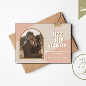 Karta FIZZ THE SEASON | Arbonne Inspired | Boho | Nowoczesny | Niestandardowy | Wyrazy uznania dla klienta | Natychmiastowe pobranie cyfrowe | Święta | Boże Narodzenie