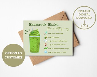 Tarjeta de muestra SHAMROCK SHAKE PROTEIN / Inspirada en Arbonne / boho / 5x7 / Descarga instantánea + Imprimir / Personalizable