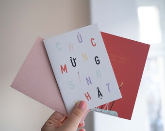 3x Vietnamese Birthday Cards | sets | Birthday Card 100% Recycled Paper Birthday card Vietnamese Vietnamese
