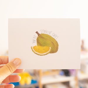 Biglietto pieghevole durian di frutta puzzolente Cartoleria in carta riciclata al 100% Amicizia vietnamita illustrazione di cibo di riso asiatico kawaii carino