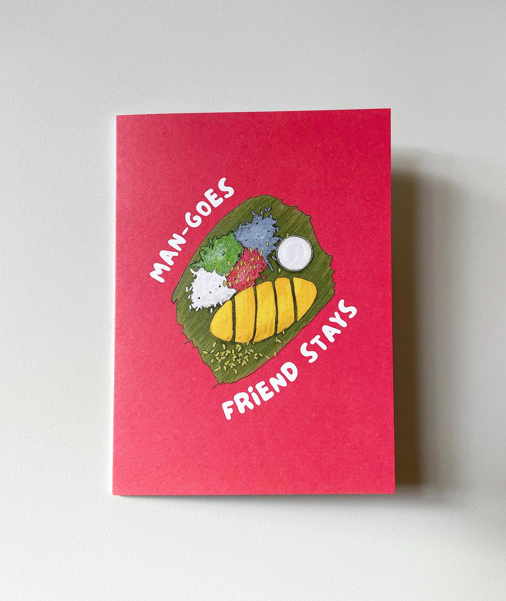 Man-goes, friend stays card Thai Mango sticky rice Card cute friendship card kawaii money asian stationery