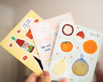 3x Asian Sticker Sheets | Planner Stickers, Kawaii Sticker Sheet, Cute Removable Asian Food Stickers