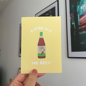 ¡O-fish-ally el mejor! Tarjeta plegable tarjeta 100% papel reciclado papelería amistad kawaii comida vietnamita salsa de pescado nuoc mam asiático