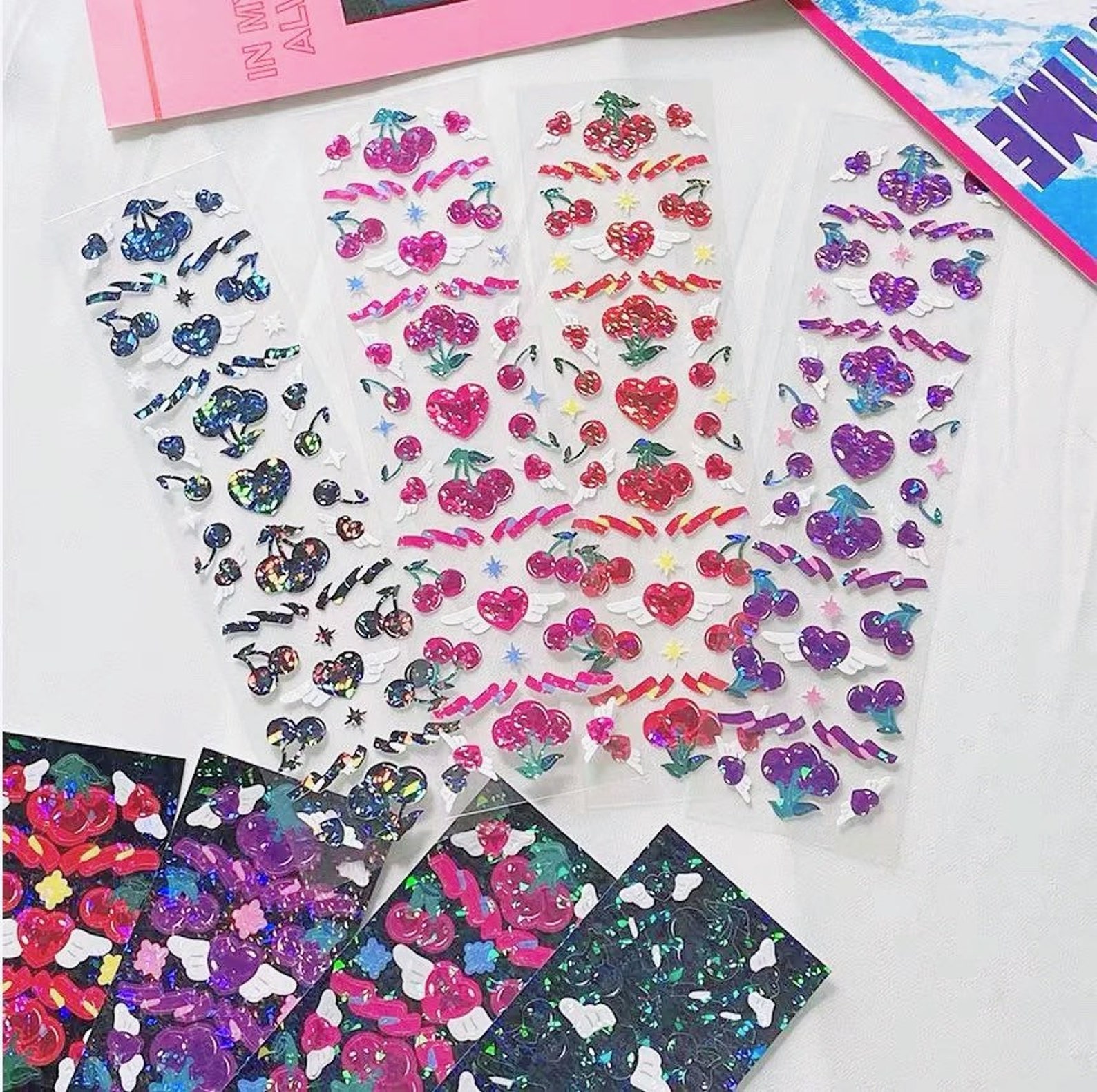 Holographic Cherry Polco Stickers Etsy