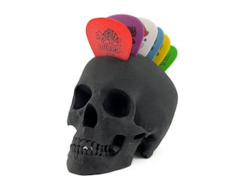 Soporte para púas de guitarra con forma de calavera realista, accesorio único para músicos, organizador de estilo gótico, regalo para guitarristas, solución de almacenamiento genial