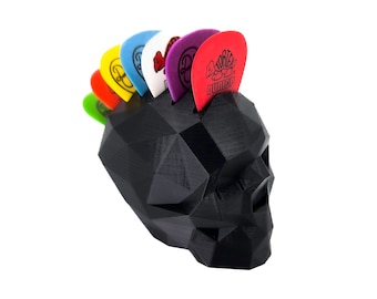 Estuche para púas de guitarra con calavera de Mohawk, calavera de baja poli