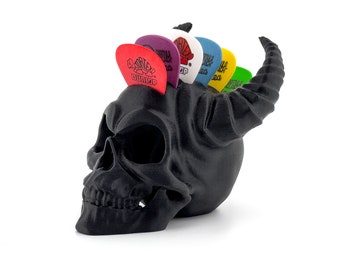 Horned Skull Guitar Pick Holder, Unique Musician Accessory, Gothic Style Organizer, Guitarist Gift, Cool Storage Solution