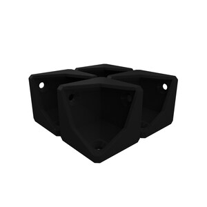 May include: Four black plastic corner brackets, designed to be used for joining pieces of wood together.
