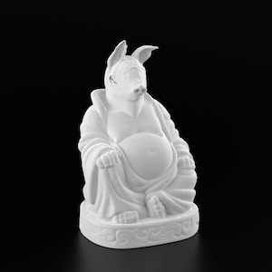 Figurina di Buddha maiale, colori multipli, decorazione di delizie da fattoria, scultura unica di maiale, opera d'arte di Mud-loving Mirth