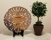 Expanding silver plate trivet - Wallace - etched - footed hot plate