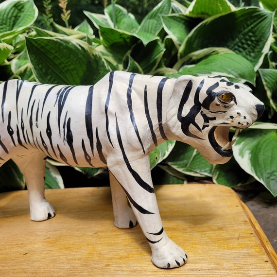Rare White Leather Covered Tiger/vintage Leather Covered