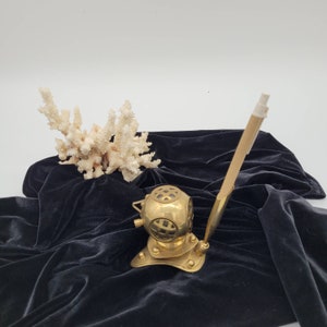 Vintage Brass Nautical Pen holder/ Brass Bell Helmet Pen holder/ Vintage Dive Helmet Desk accessory/