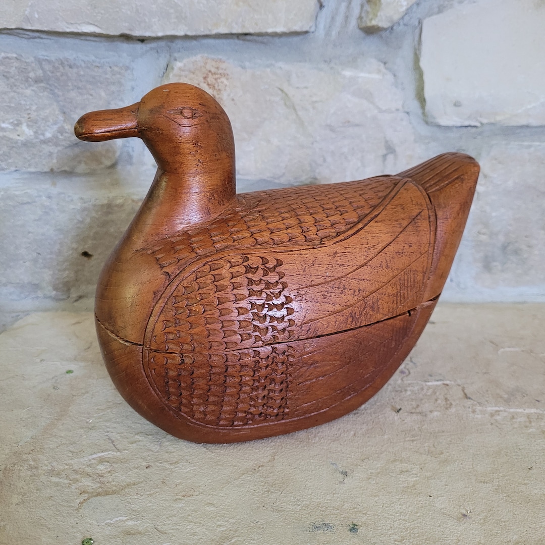 Hand Carved Wooden Duck Box / Vintage Wood Duck Decor/ Wood Etsy
