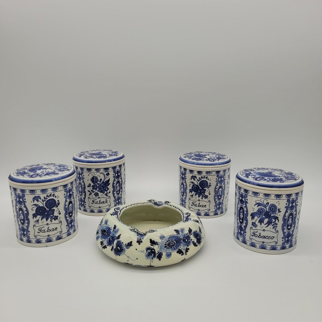 Delft Tobacco Canister Set and Pipe Holder/ Rare Set of Delft Tobacco