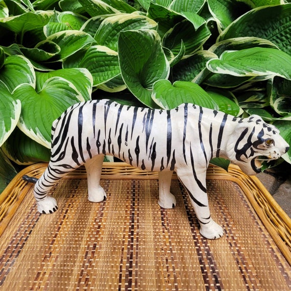 Rare White Leather Covered Tiger/vintage Leather Covered
