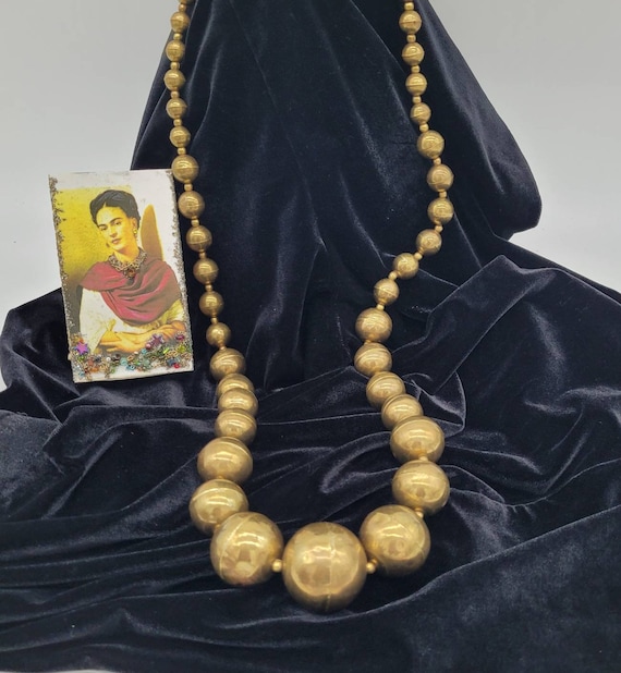 Big Brass Beaded Necklace/Frida Kahlo style/ Uniqu