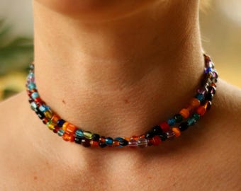 Handgemachte Bunte Glas Perlen Choker Halskette - Vielseitigen Wickelschmuck | Die Kylie