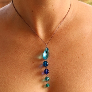 Handmade One of a Kind Blue Beaded Dangle Pendant Necklace - The Zora - Layering Retro Inspired Unique Jewelry by The Electric Flower
